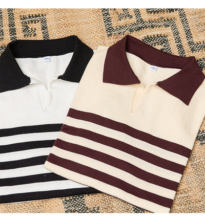 Lapel Lyocell Short Sleeve Fashion Breathable Stripes Polo Shirt