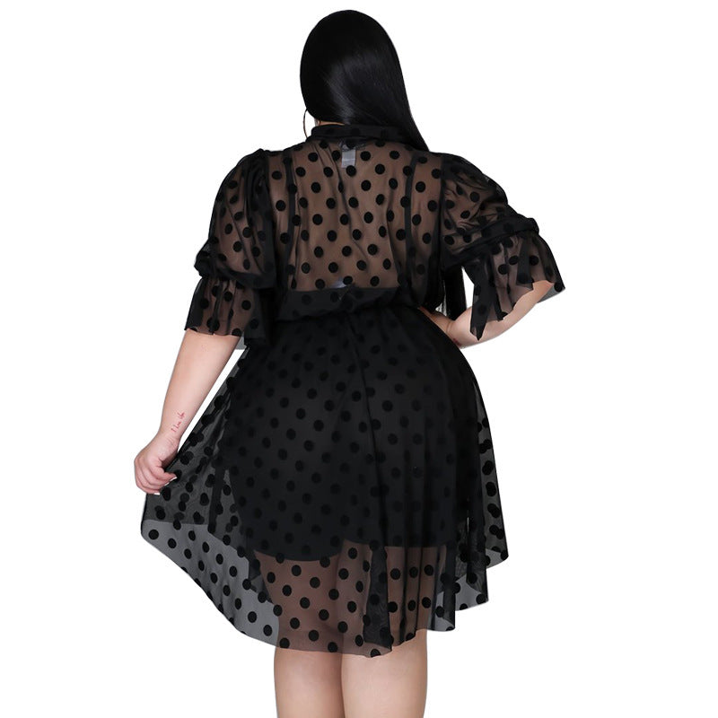 Plus Size Sexy Mesh Hollow See-through Irregular Swing Dress