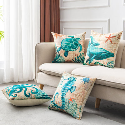 Cushion Covers Sea Turtle Printed Throw Pillow Cases For Home Decor Sofa Chair Seat - HJG