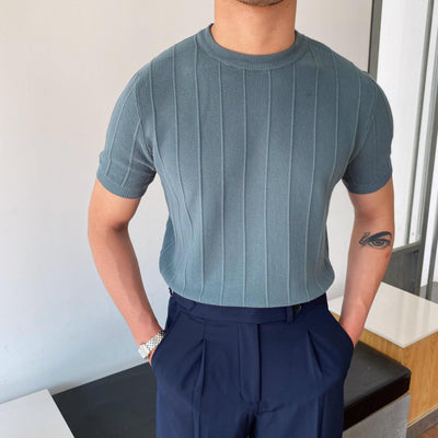 Short Sleeve Knitted T-shirt Summer Men's Light Round Neck Thin Tops