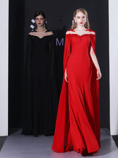 Evening Gown Women's Banquet Red Cloak Elegant Dress