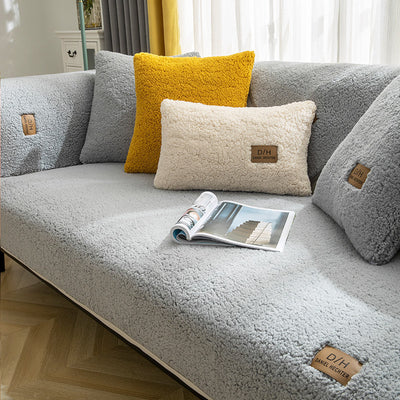 Modern Solid Color Winter Lamb Wool Sofa Towel Thicken Plush Soft And Smooth Sofa Covers For Living Room Anti-slip Couch Cover - HJG