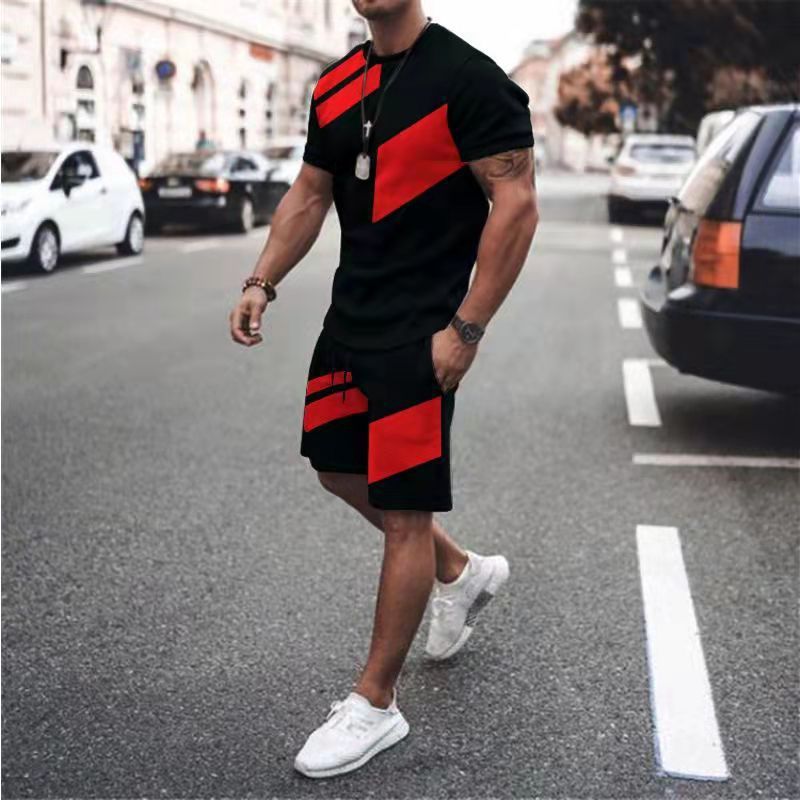 Men's Loose Fashion Casual Round Neck T-shirt Two-piece Set