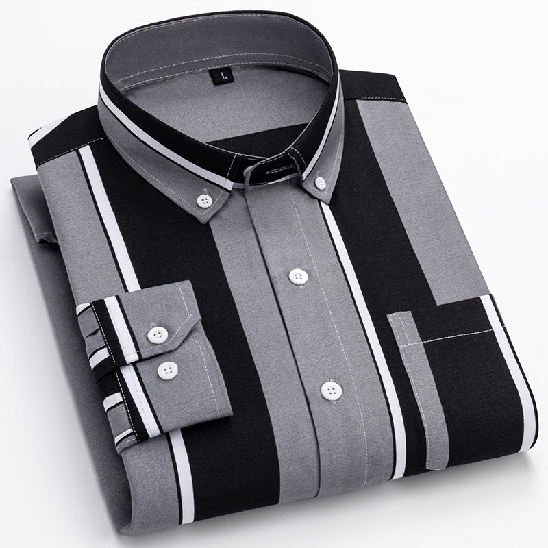 Men's Casual Long Sleeve Wide Striped Shirt