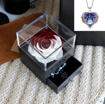 Valentines Day Gift Women Rose Jewelry Box Dried Flower Real Flowers Eternal Roses In Box - HJG