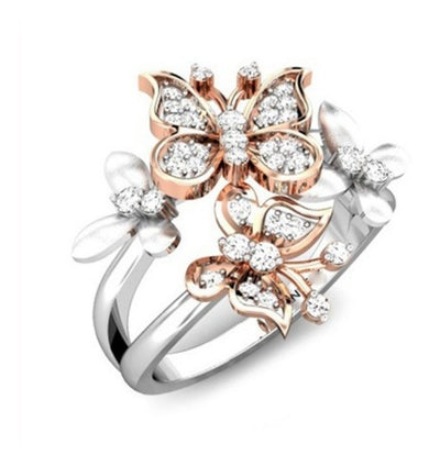 Crazy Feng Romantic Wedding Accessories Feeme Rose Gold Color Austrian Crystal CZ Butterfly Rings Women Engagement Jewelry Gift