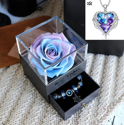 Valentines Day Gift Women Rose Jewelry Box Dried Flower Real Flowers Eternal Roses In Box - HJG