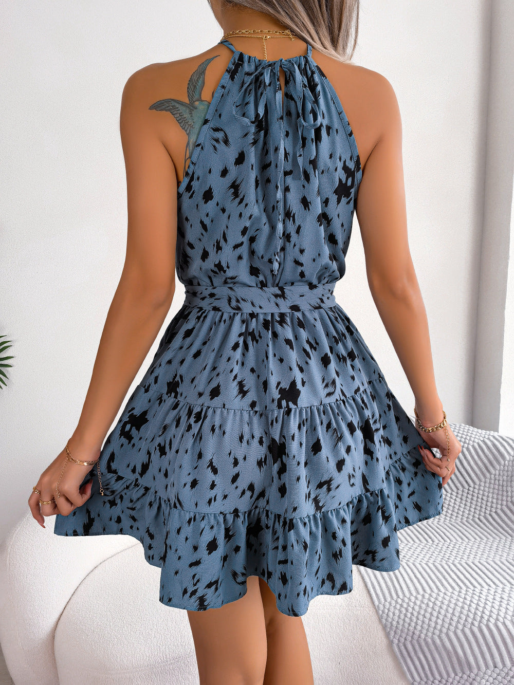 Casual Leopard Print Ruffled Swing Dress Summer Fashion Beach Dresses Women - HJG