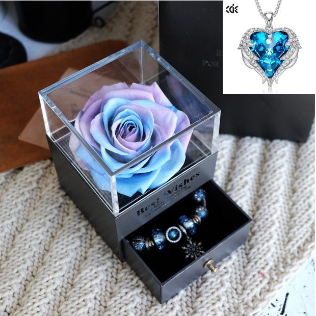 Valentines Day Gift Women Rose Jewelry Box Dried Flower Real Flowers Eternal Roses In Box - HJG