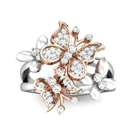 Crazy Feng Romantic Wedding Accessories Feeme Rose Gold Color Austrian Crystal CZ Butterfly Rings Women Engagement Jewelry Gift