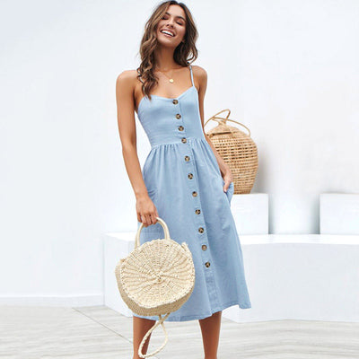 Sexy Sling Button Halter Dress Women