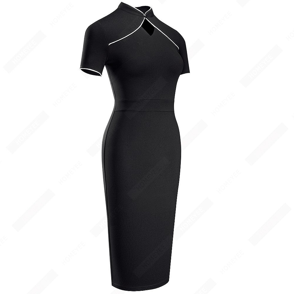 Retro Stand Collar Cut Out Dress With Buttocks