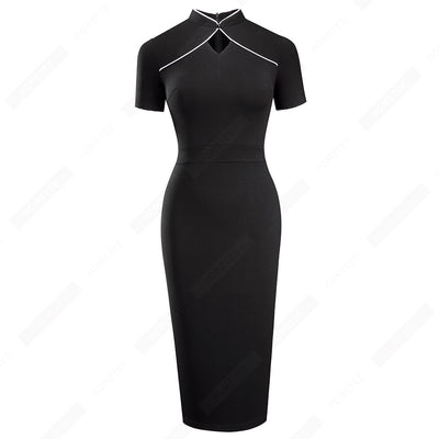 Retro Stand Collar Cut Out Dress With Buttocks