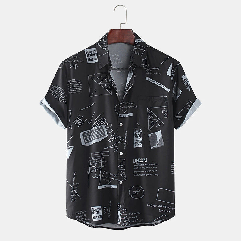 Cross-Border New Men's Casual Shirts Graffiti Fashion Printed Short-Sleeved Shirts Men's Lapel Shirts