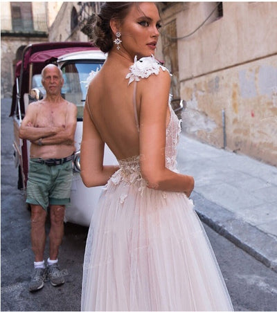 Angel Wedding Dress, Diamond Lace Collar, High Slit Bridal Tail, Open Back Light Wedding Dress