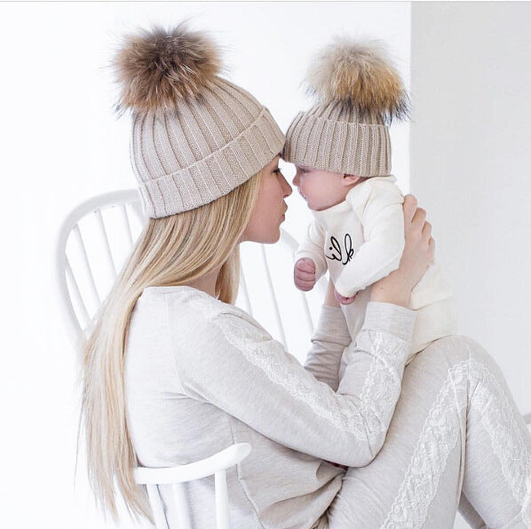 All-match Wool Ball Warm Mother Baby Parent-child knitted Hat MZ23 Cold Hat