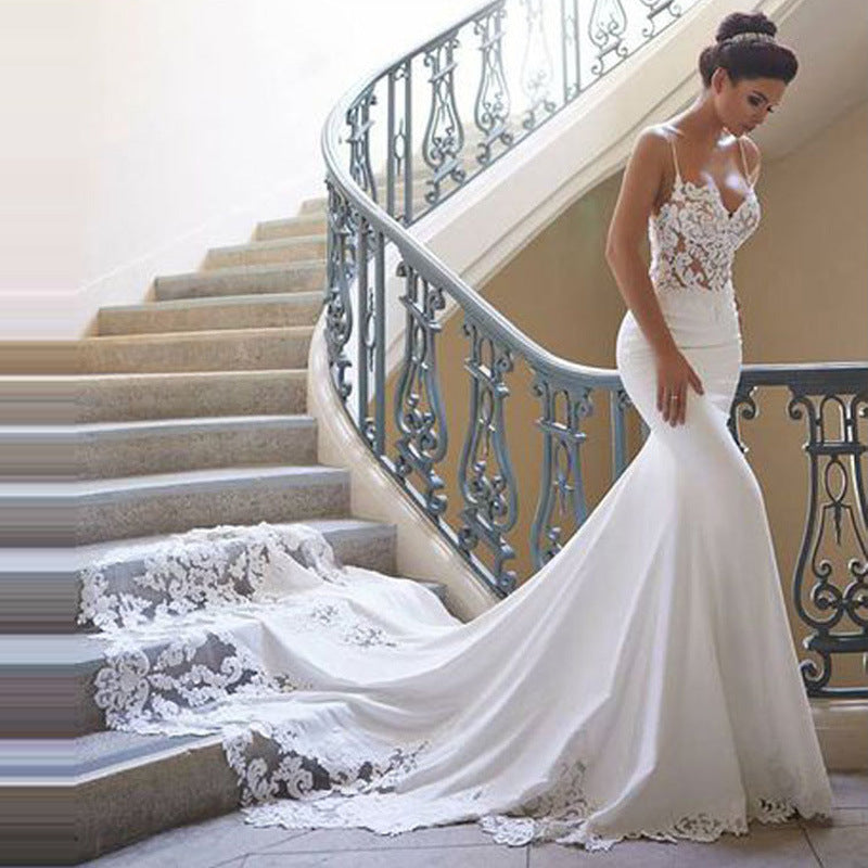 Spaghetti Straps Lace Bridal Gown