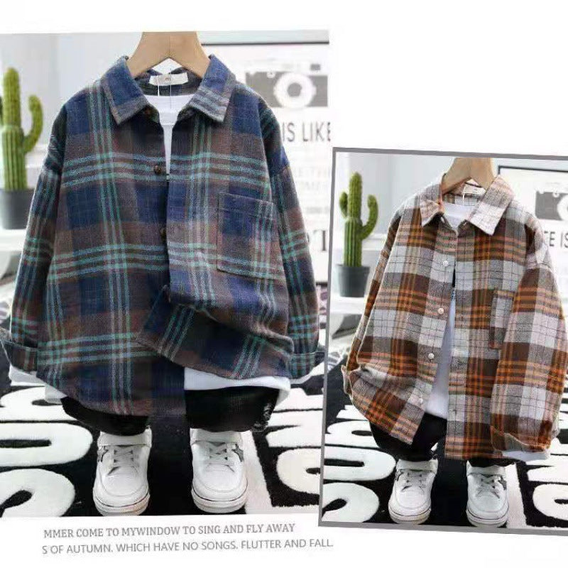 Children's Shirts, Boys' Plaid Shirts, Long Sleeves