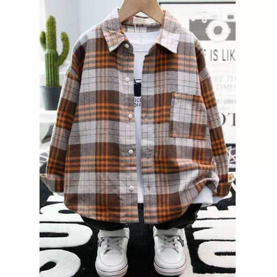 Children's Shirts, Boys' Plaid Shirts, Long Sleeves