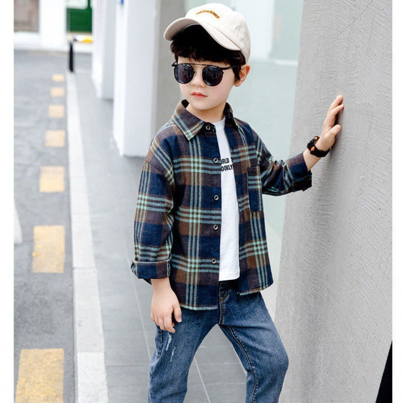 Children's Shirts, Boys' Plaid Shirts, Long Sleeves