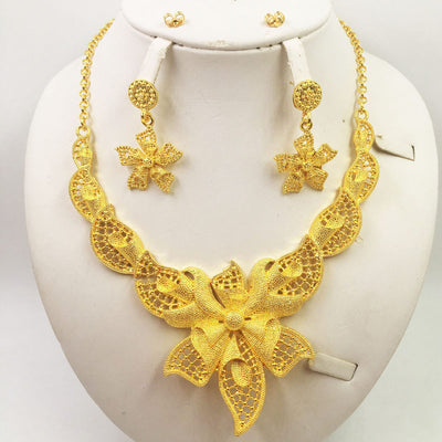 Gold Jewellery African Wedding Gifts Women Necklace Earrings - HJG