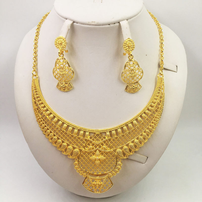 Gold Jewellery African Wedding Gifts Women Necklace Earrings - HJG