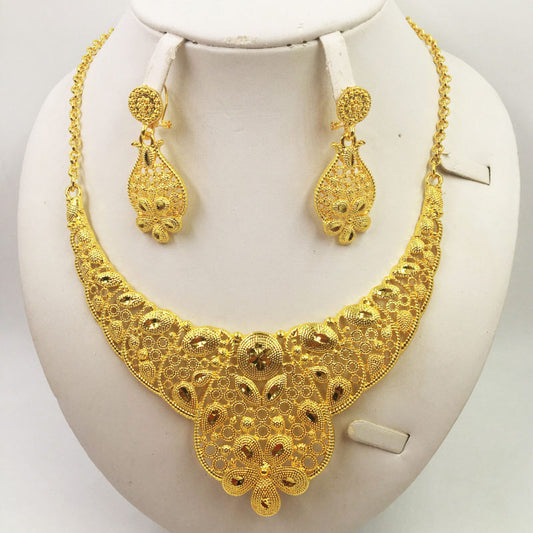 Gold Jewellery African Wedding Gifts Women Necklace Earrings - HJG