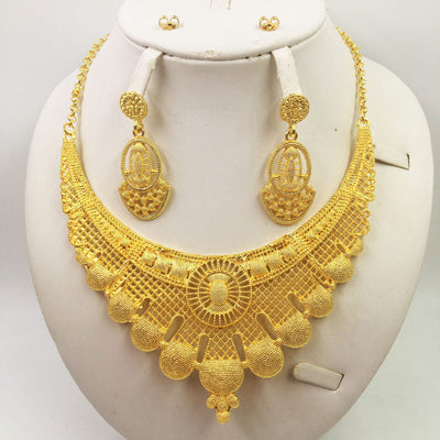 Gold Jewellery African Wedding Gifts Women Necklace Earrings - HJG