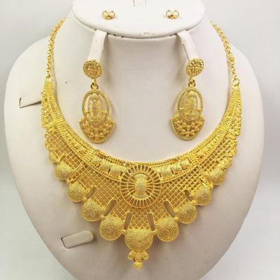 Gold Jewellery African Wedding Gifts Women Necklace Earrings - HJG