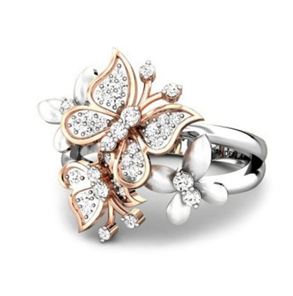 Crazy Feng Romantic Wedding Accessories Feeme Rose Gold Color Austrian Crystal CZ Butterfly Rings Women Engagement Jewelry Gift