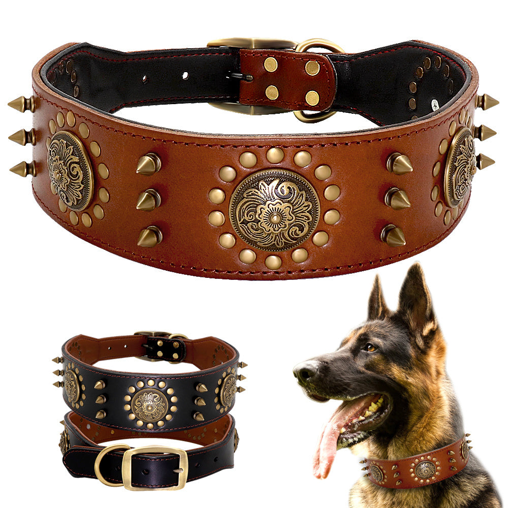 Leather Stud Dog Collar Large Dog Anti-Bite Stud Dog Collar - HJG