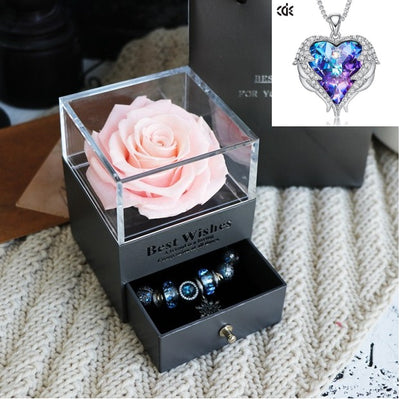 Valentines Day Gift Women Rose Jewelry Box Dried Flower Real Flowers Eternal Roses In Box - HJG