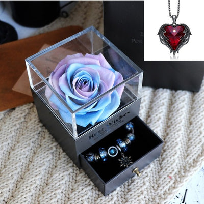 Valentines Day Gift Women Rose Jewelry Box Dried Flower Real Flowers Eternal Roses In Box - HJG