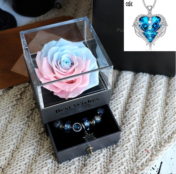 Valentines Day Gift Women Rose Jewelry Box Dried Flower Real Flowers Eternal Roses In Box - HJG