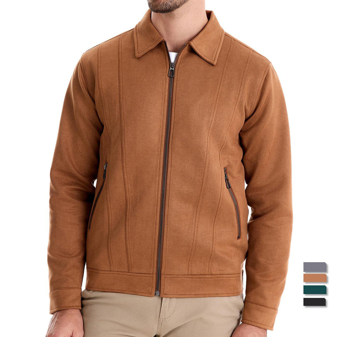 Fashion Lapel Zipper Jacket Autumn And Winter Solid Suede Coat Men's Clothing Outdoor