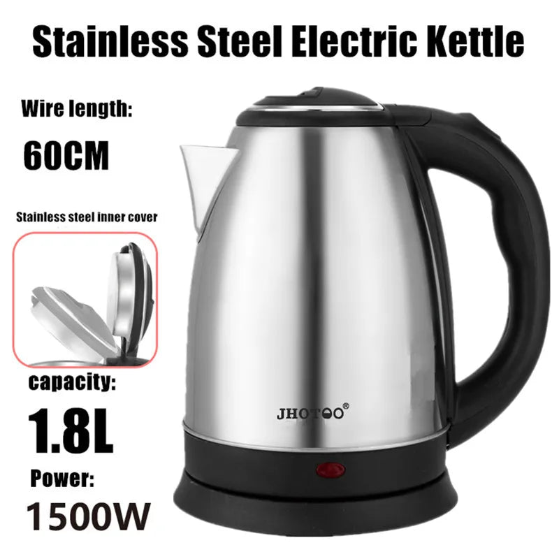 1.8L 220V Stainless Steel Electric Kettle Silver Black Base Separation Desion Rust - resistant Durable for Home During Travel - HJG