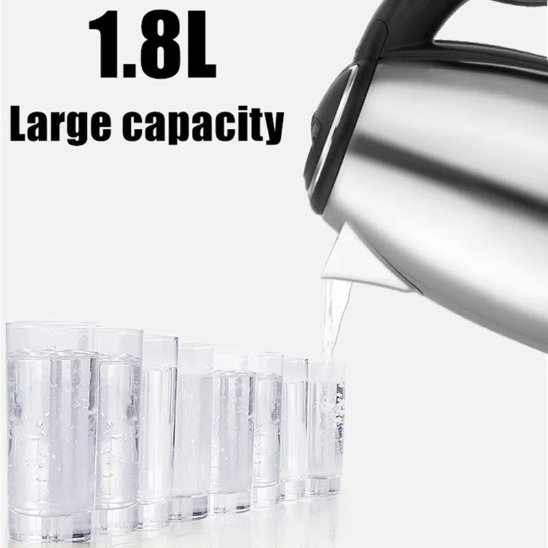 1.8L 220V Stainless Steel Electric Kettle Silver Black Base Separation Desion Rust - resistant Durable for Home During Travel - HJG