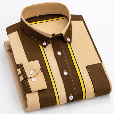 Men's Casual Long Sleeve Wide Striped Shirt