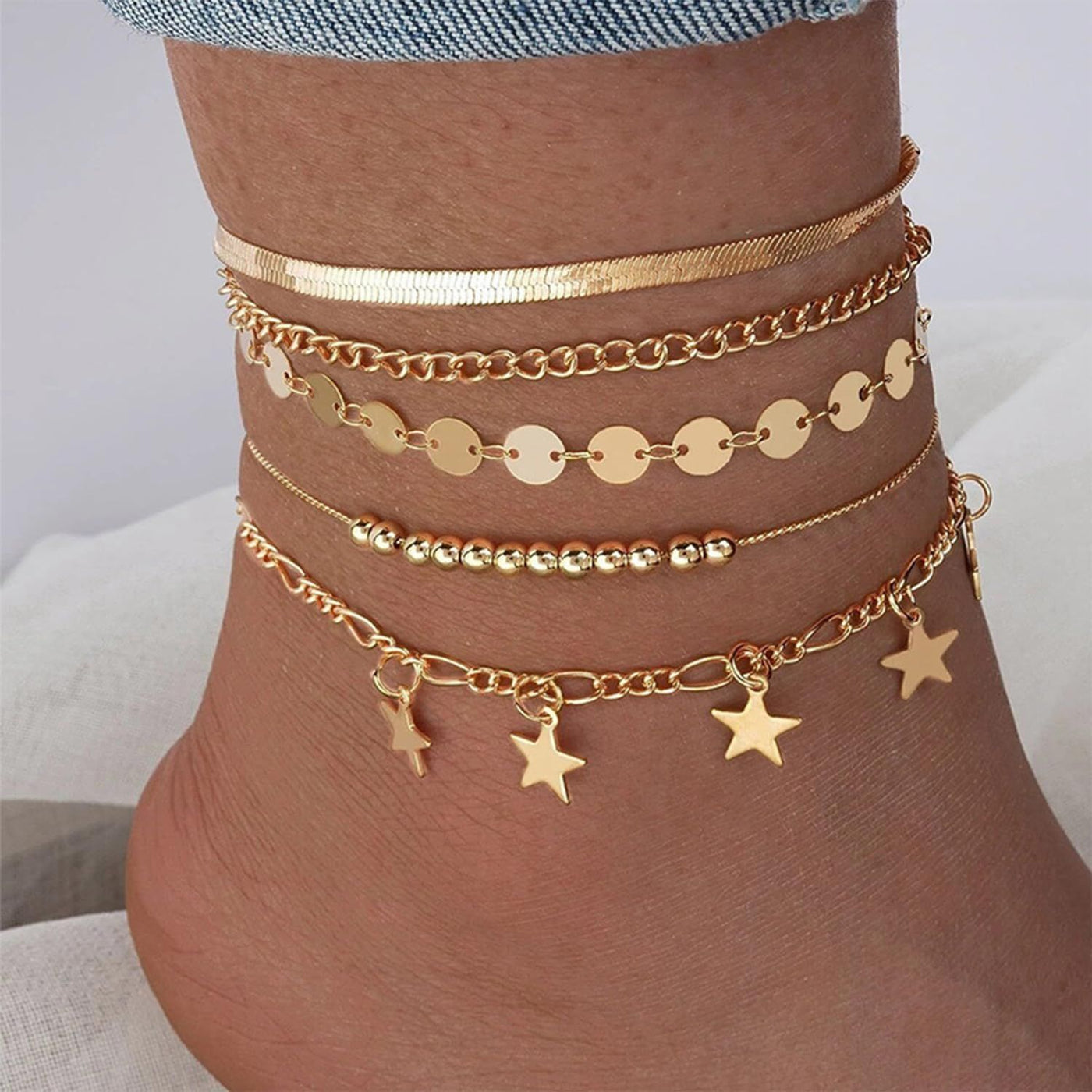 New Cuban Link Chain Anklet Multi-layer XINGX Wafer Beach Women