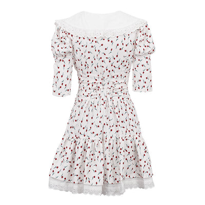 New Peter Pan Collar Short Sleeve Floral Dress Graceful And Fashionable Tight Waist Pettiskirt