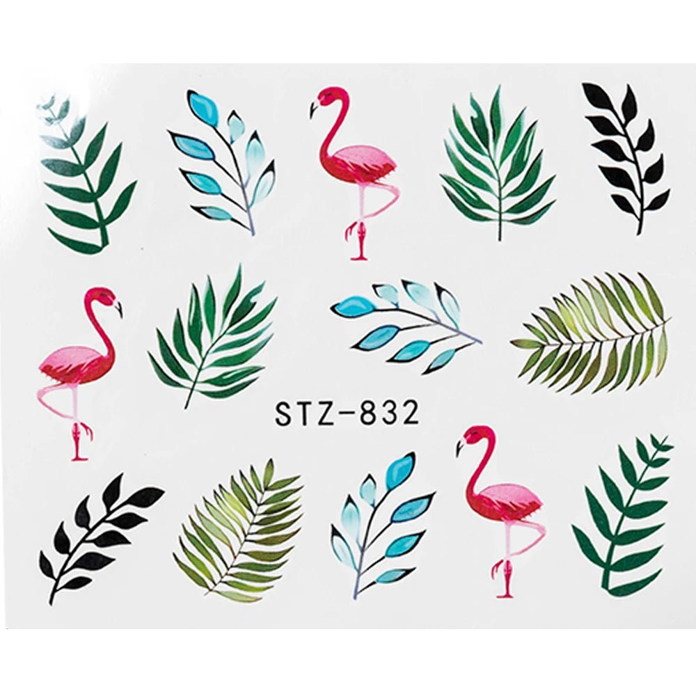 1Pcs Water Nail Decal and Sticker Flower Leaf Tree Green Simple Summer DIY Slider for Manicure Nail Art Watermark Manicure Decor - HJG