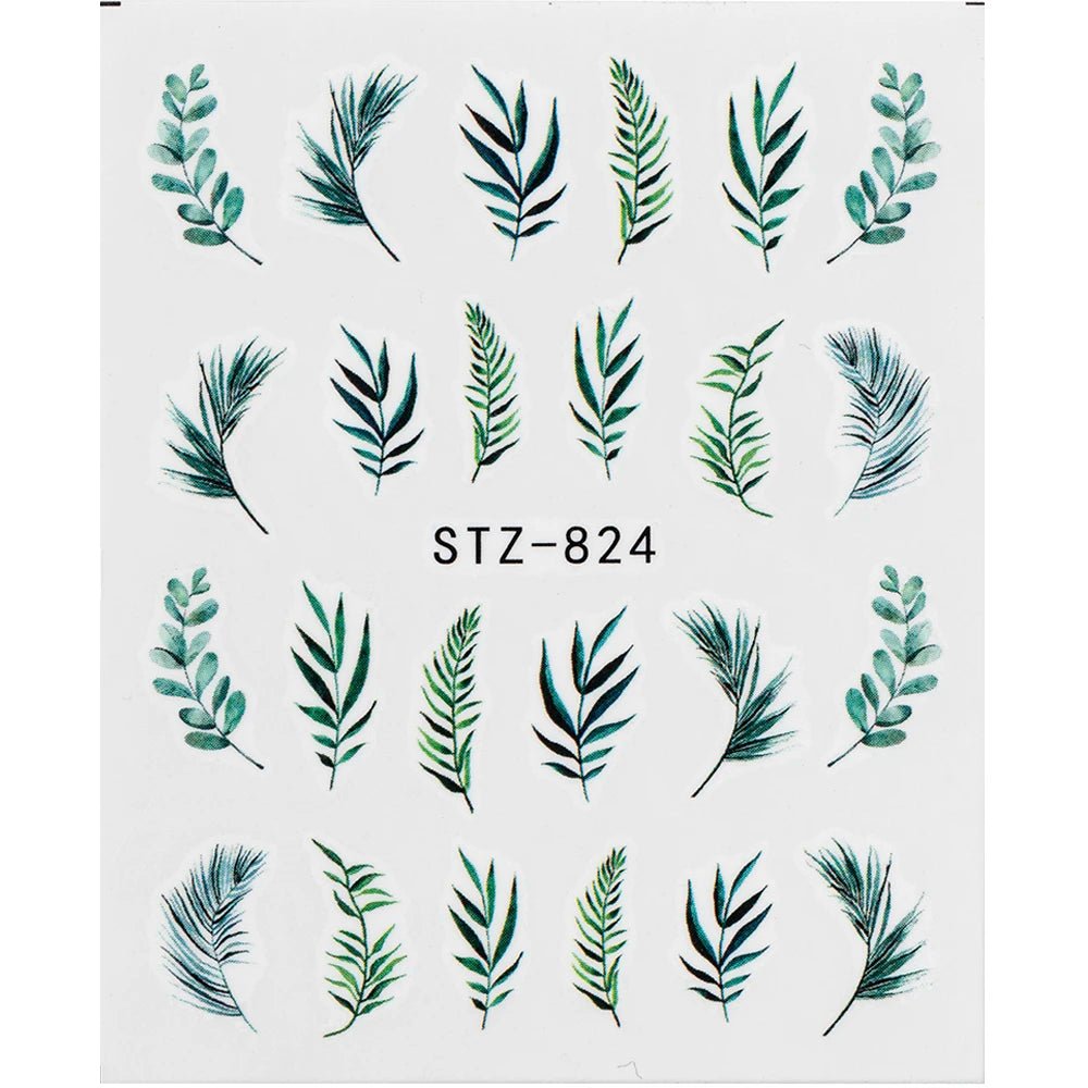 1Pcs Water Nail Decal and Sticker Flower Leaf Tree Green Simple Summer DIY Slider for Manicure Nail Art Watermark Manicure Decor - HJG