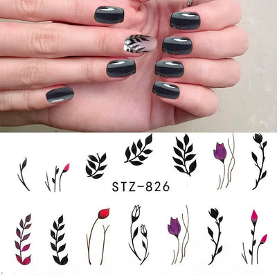 Water Nail Decals, Flower Leaf Tree- HJG