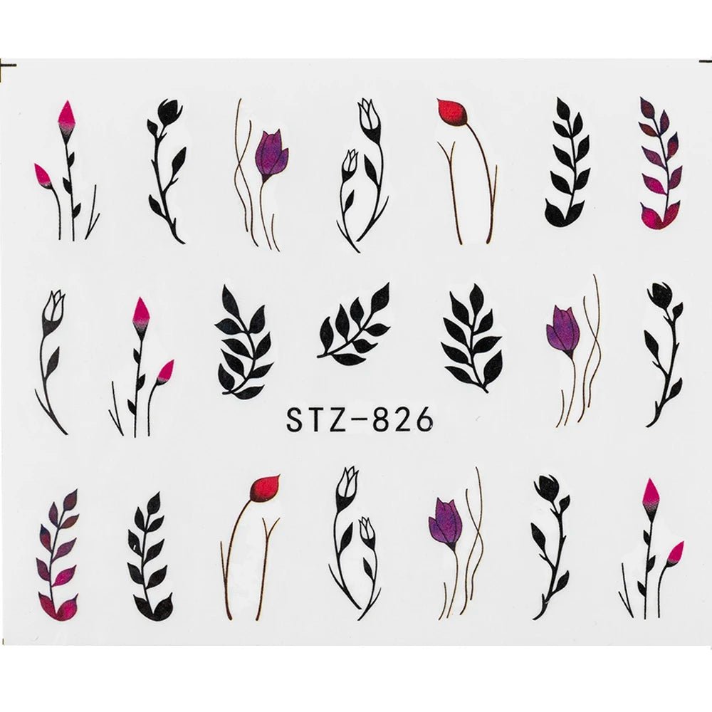 1Pcs Water Nail Decal and Sticker Flower Leaf Tree Green Simple Summer DIY Slider for Manicure Nail Art Watermark Manicure Decor - HJG