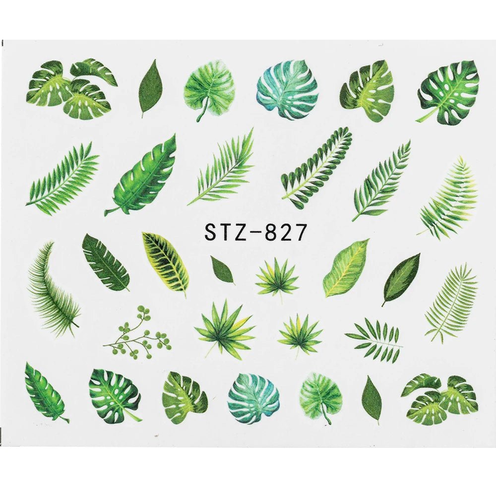 1Pcs Water Nail Decal and Sticker Flower Leaf Tree Green Simple Summer DIY Slider for Manicure Nail Art Watermark Manicure Decor - HJG