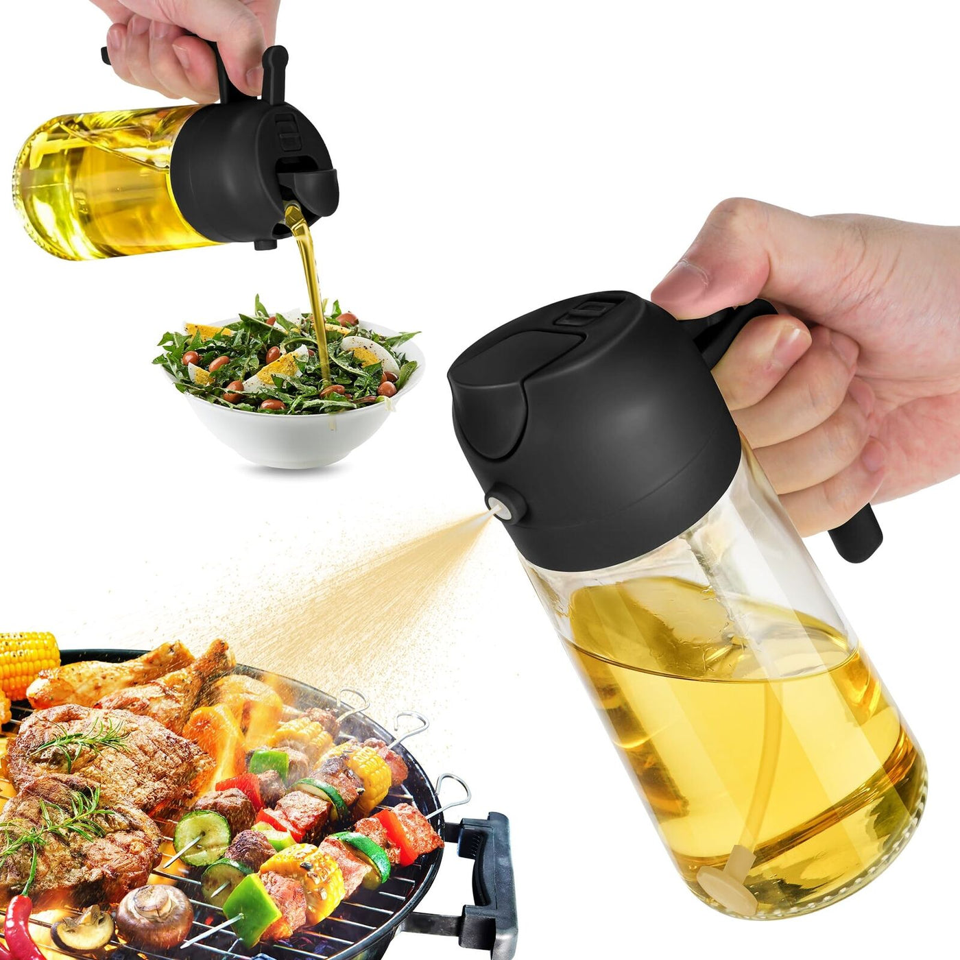 2 - in - 1 Olive Oil Sprayer with Comfortable Handle for BBQ and Air Frying - HJG