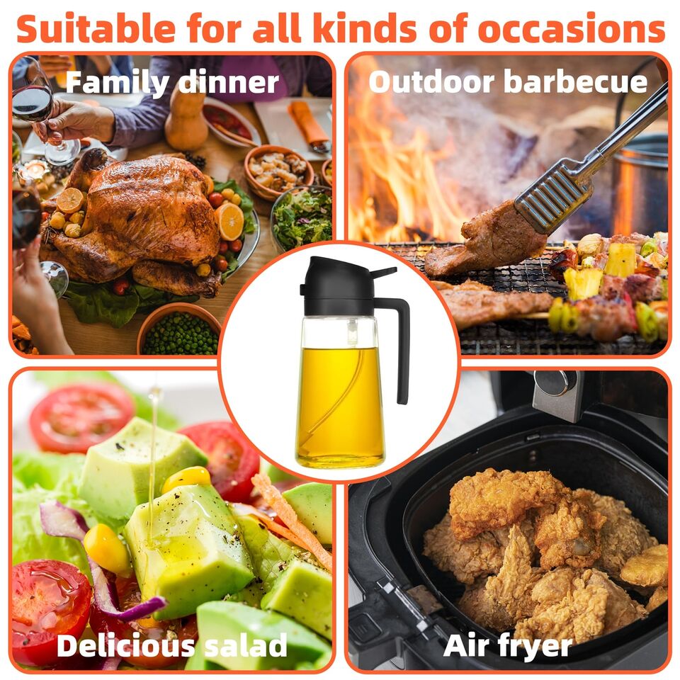 2 - in - 1 Olive Oil Sprayer with Comfortable Handle for BBQ and Air Frying - HJG