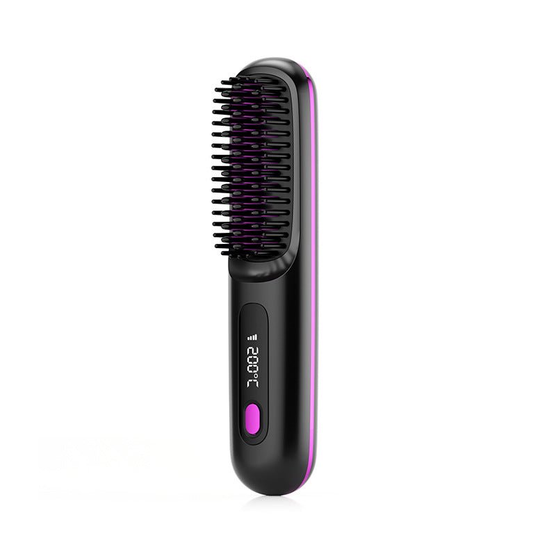 2 In 1 Straight Hair Comb Wireless Hair Straightener Brush Hair Fast Heating Portable Hot Curler USB Charging - HJG