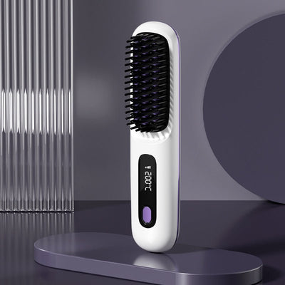 2 In 1 Straight Hair Comb Wireless Hair Straightener Brush Hair Fast Heating Portable Hot Curler USB Charging - HJG