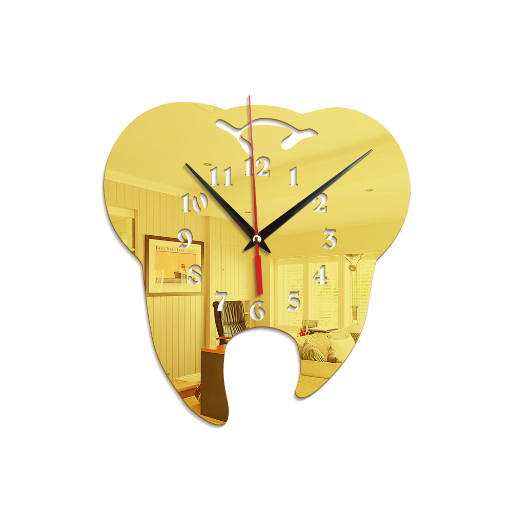 Acrylic tooth shape wall clock Living room office custom quartz mute clock